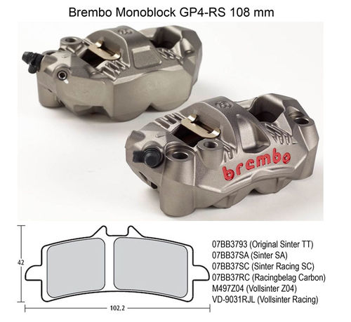Brembo Radial GP4-RS Monoblock Bremszangen, orig. Brembo, 108 mm Kit
